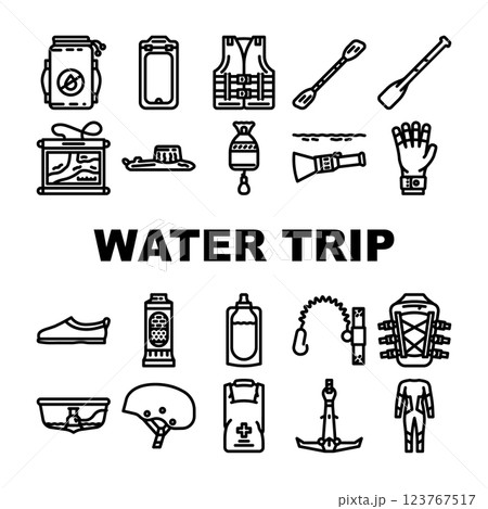 water trip tourism rafting icons set vector 123767517