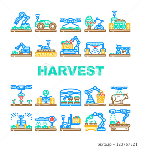 robot harvests automation icons set vector 123767521