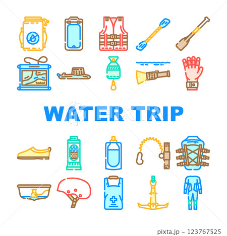 water trip tourism rafting icons set vector 123767525