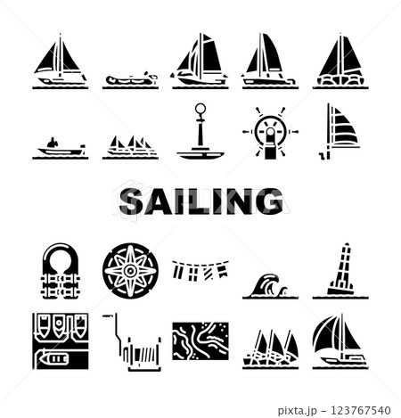 sailing sport yacht icons set vector 123767540