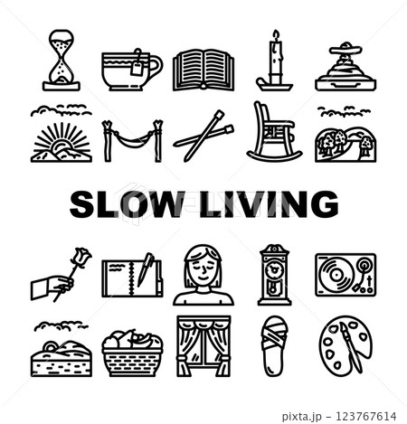 slow living mindfulness icons set vector 123767614