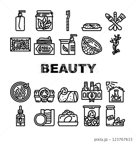 sustainable beauty eco friendly icons set vector sustainable beauty eco friendly icons set vector 123767615