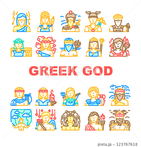 greek god zeus, hera, poseidon icons set vector 123767618