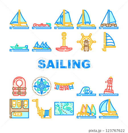 sailing sport yacht icons set vector 123767622