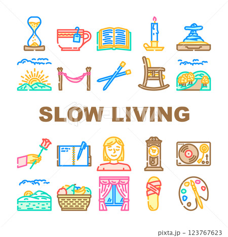 slow living mindfulness icons set vector 123767623