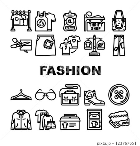 thrift driven fashion sustainable icons set vector 123767651