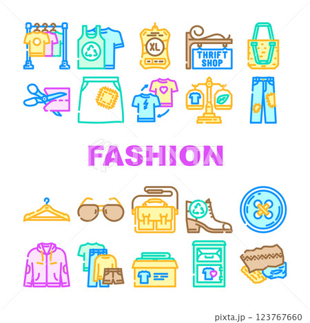 thrift driven fashion sustainable icons set vector thrift driven fashion sustainable icons set vector 123767660