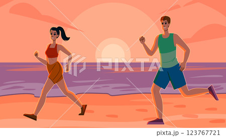horizon running beach sunset vector 123767721