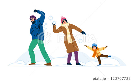 winter snowball fight family vector 123767722