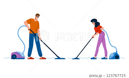 debris vacuuming living room vector 123767725