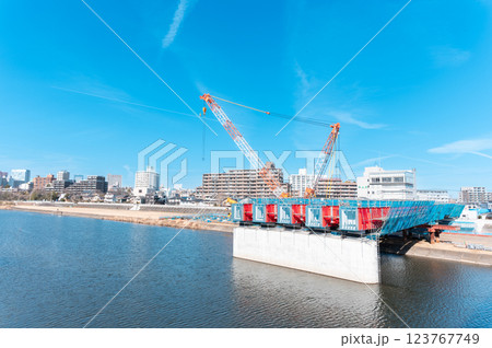 建設中の宮沢橋と仙台市内 123767749