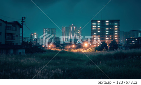 夜の都市と空き地 123767812