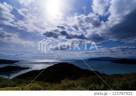 早春の紀淡海峡 行き交う船と流れる雲 そして美しい夕焼け　日没前⑪ 123767825