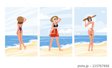 sun woman straw hat vector 123767888
