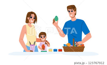 celebration family painting easter eggs vector 123767912