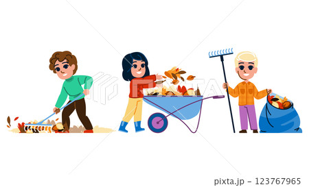 fall raking leaves kid vector fall raking leaves kid vector 123767965