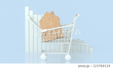 The House in Shopping cart for property or real estate concept 3d Rendering. The House in Shopping cart for property or real estate concept 3d Rendering. 123768119