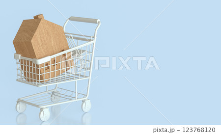 The House in Shopping cart for property or real estate concept 3d Rendering. The House in Shopping cart for property or real estate concept 3d Rendering. 123768120
