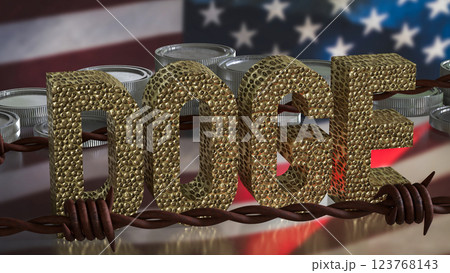 The Doge and coins on USA flag Background  3d Rendering. 123768143