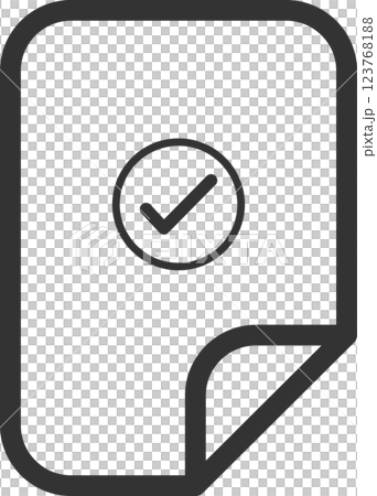 Simple monochrome line drawing vector icon of a note with rounded corners and a check mark 123768188