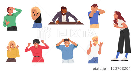 Diverse people character yelling, screaming feeling rage, anger showcasing aggressive behavior 123768204