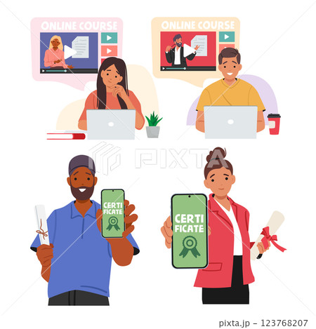 Online course for professional skills and career growth, e-learning program for people set Online course for professional skills and career growth, e-learning program for people set 123768207