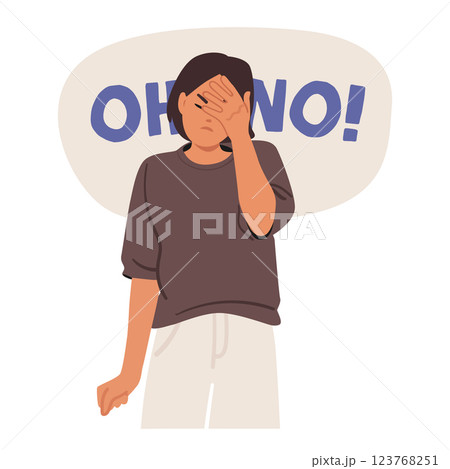 Furious angry young woman cartoon character under emotional stress making facepalm gesture 123768251