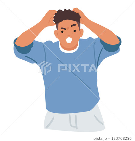 Furious man cartoon character feeling anger and rage tearing hair out of head isolated on white Furious man cartoon character feeling anger and rage tearing hair out of head isolated on white 123768256