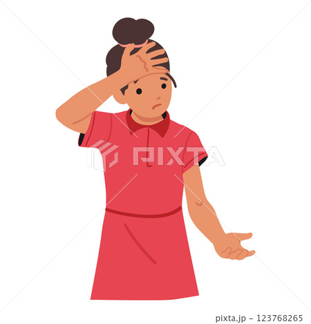 Sad girl child isolated cartoon character making facepalm gesture feeling sorrowful due to mistake 123768265