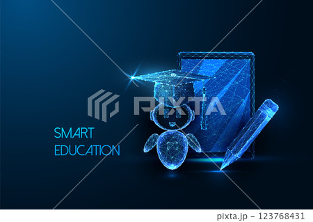 AI tutor with graduation cap, tablet, and pencil. Smart education, e-learning vector concept. AI tutor with graduation cap, tablet, and pencil. Smart education, e-learning vector concept. 123768431