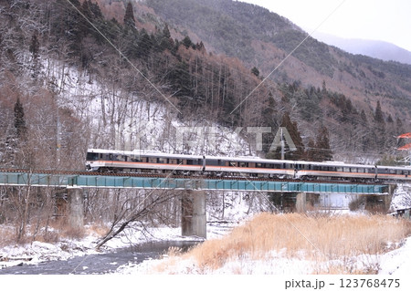 雪化粧した山々を背景に中央西線を駆け抜ける383系特急しなの号_2025/2/8撮影 123768475