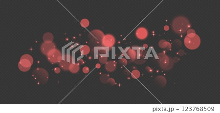 Red bokeh with stars and sparkles, shiny overlay decoration isolated on grey background. 123768509