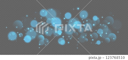 Blue bokeh with stars and sparkles, shiny overlay decoration isolated on grey background. 123768510