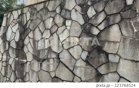 ひび割れた石垣 123768524