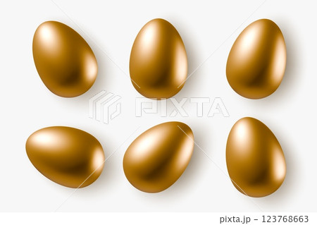 Realistic golden eggs collection isolated on white background Vector illustration gold metal egg set 123768663