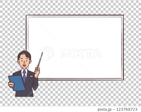 ホワイトボードで説明するスーツの男性 123768723