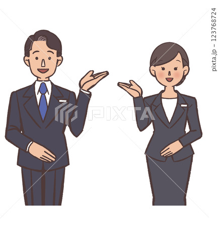 案内をするスーツを着た男女 123768724