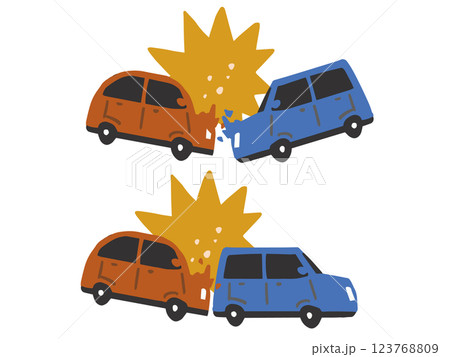 衝突する車　ポップなイラストセット 123768809