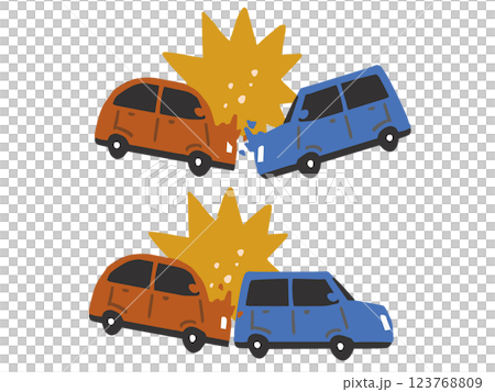 衝突する車　ポップなイラストセット 123768809