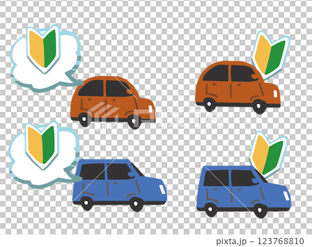 Pop illustration set of beginner mark and car Pop illustration set of beginner mark and car 123768810