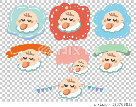 一組各式各樣的嬰兒流行插圖標題 一組各式各樣的嬰兒流行插圖標題 123768812