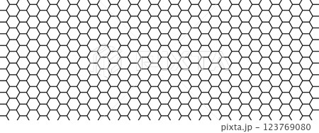 Repeated hexagon pattern. Honeycomb background. Minimalistic print with hexahedrons. Mosaic geometric texture. Beehive structure. Tile floor, fence or fishnet surface. Vector graphic illustration 123769080