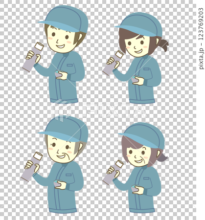Set of workers hydrating during breaks Set of workers hydrating during breaks 123769203