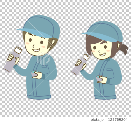 Young male and female workers hydrating during breaks Young male and female workers hydrating during breaks 123769204