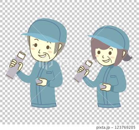 Senior male and female workers hydrating during breaks Senior male and female workers hydrating during breaks 123769205
