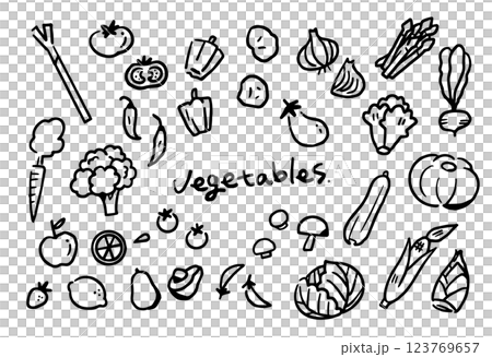 手描き　野菜　イラストセット　線画 123769657