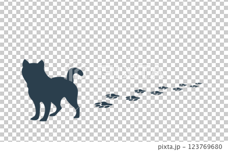 Silhouette of a dog walking and leaving footprints Silhouette of a dog walking and leaving footprints 123769680