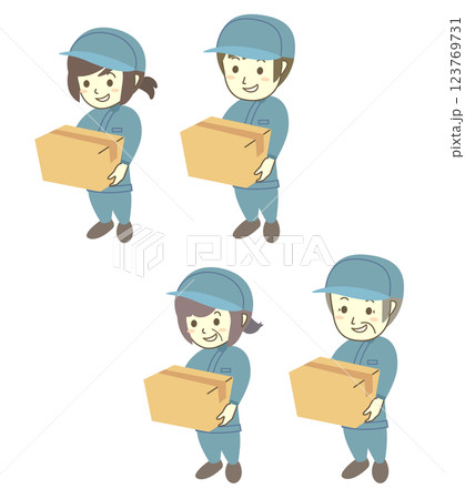 段ボールを持つ作業員セット 123769731