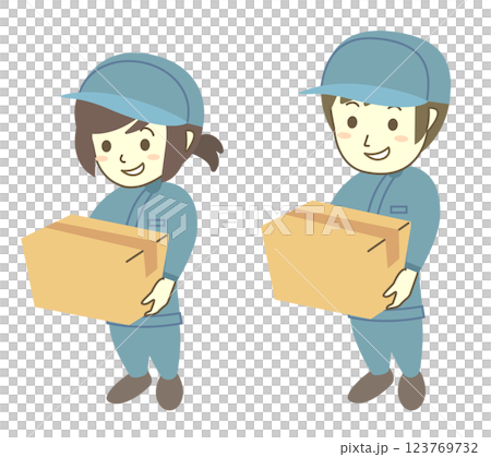 段ボールを持つ若い男女作業員 123769732