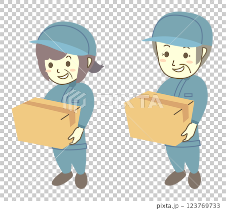 拿著紙箱的資深男女工人 123769733